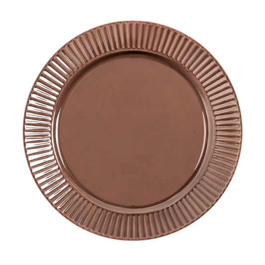 ROUND BROWN RIBBED REUSABLE DINNER PLATES | 8 PIECES