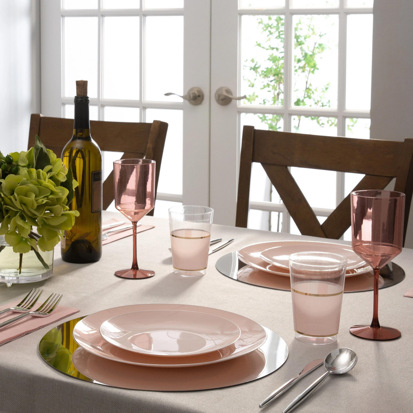 round blush plastic reusable plates - luxe party