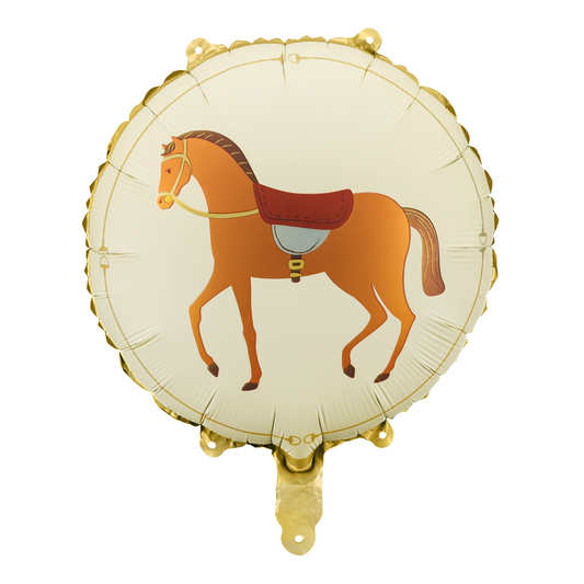 Round horse foil balloon in gold with horse design, available in Toronto and shipping across Canada.