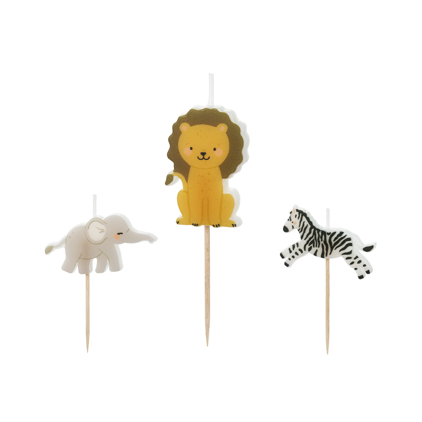 Safari animal birthday candles with zebra lion and elephant designs available in Toronto and shipping across Canada