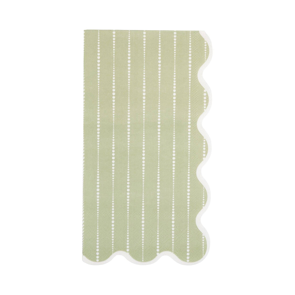 Sage green dotted guest napkins with scalloped edge