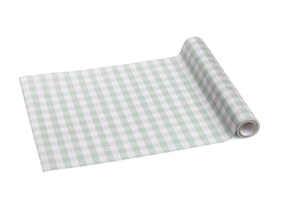 Sage and beige gingham table runner available at our Toronto party shop