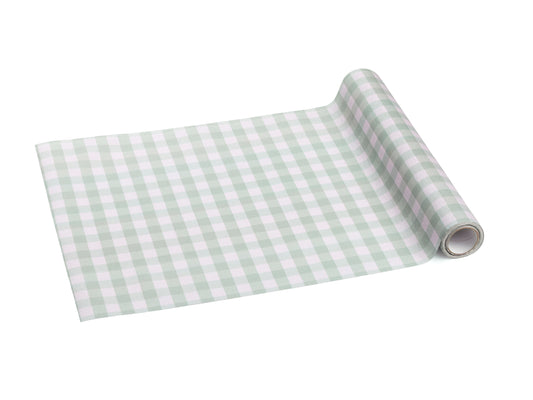 Sage and beige gingham table runner available at our Toronto party shop