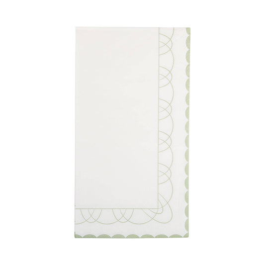 Cream paper guest napkin with sage green patterned border