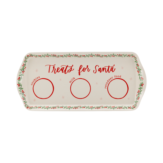 Toronto “Treats for Santa” cookie tray with festive holly border and red lettering.