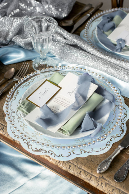 scalloped blue and gold placemats 