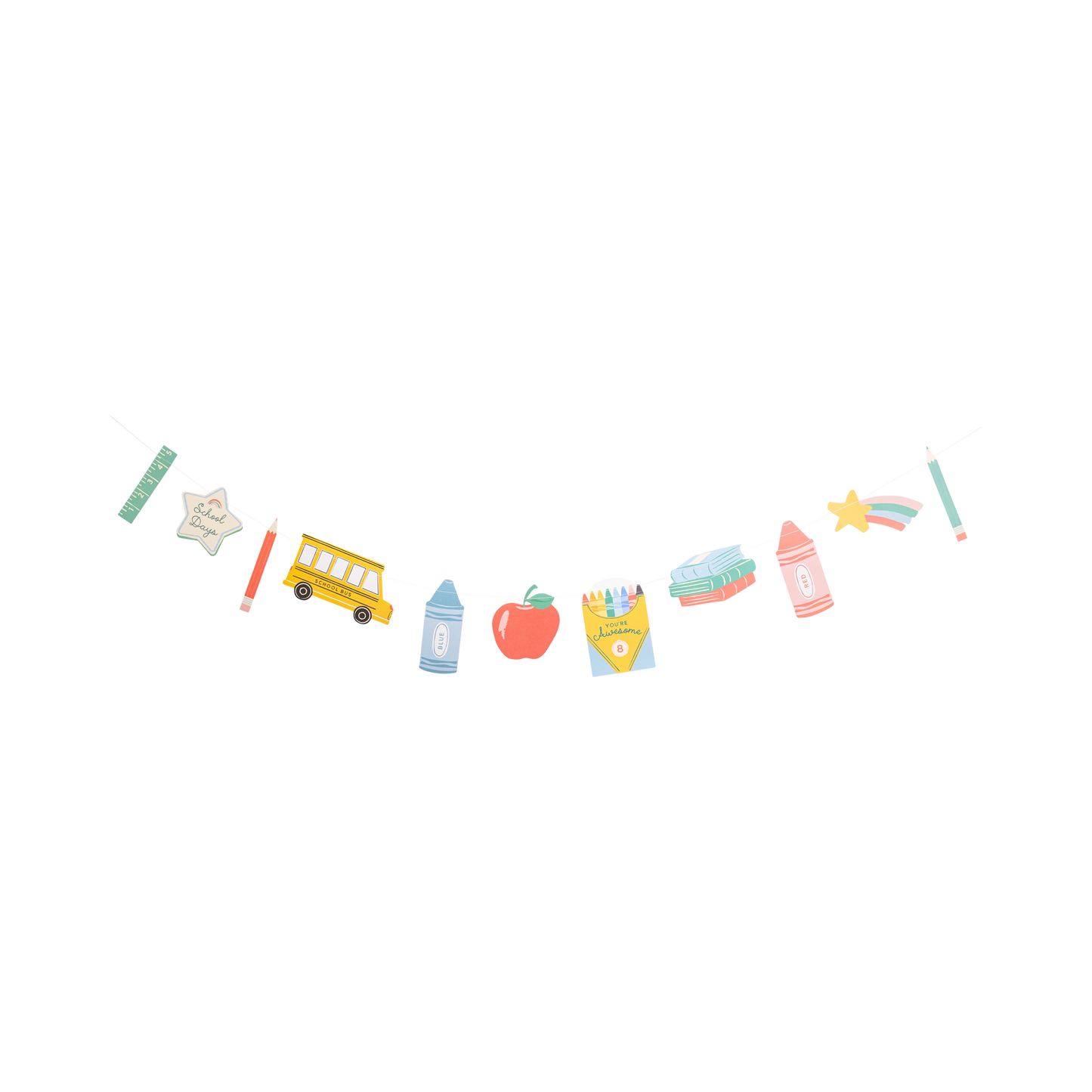 Back to school banner with colourful school themed icons available at our Toronto party shop.
