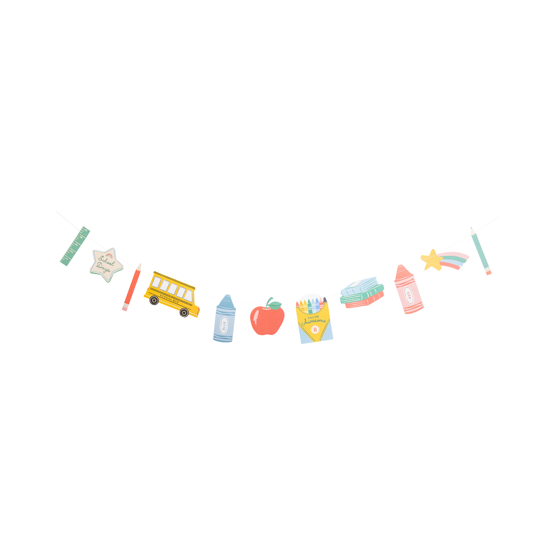 Back to school banner with colourful school themed icons available at our Toronto party shop.