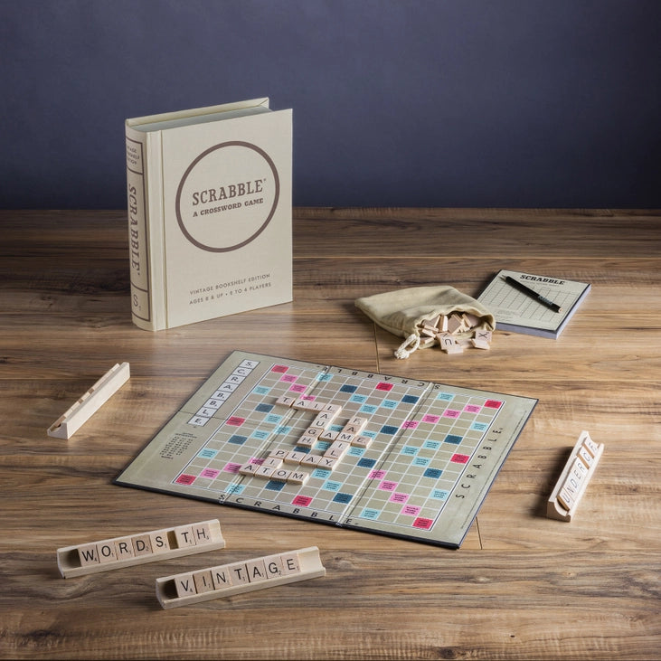 Vintage-style Scrabble board in play, styled for home use, available in Toronto and shipping across Canada.