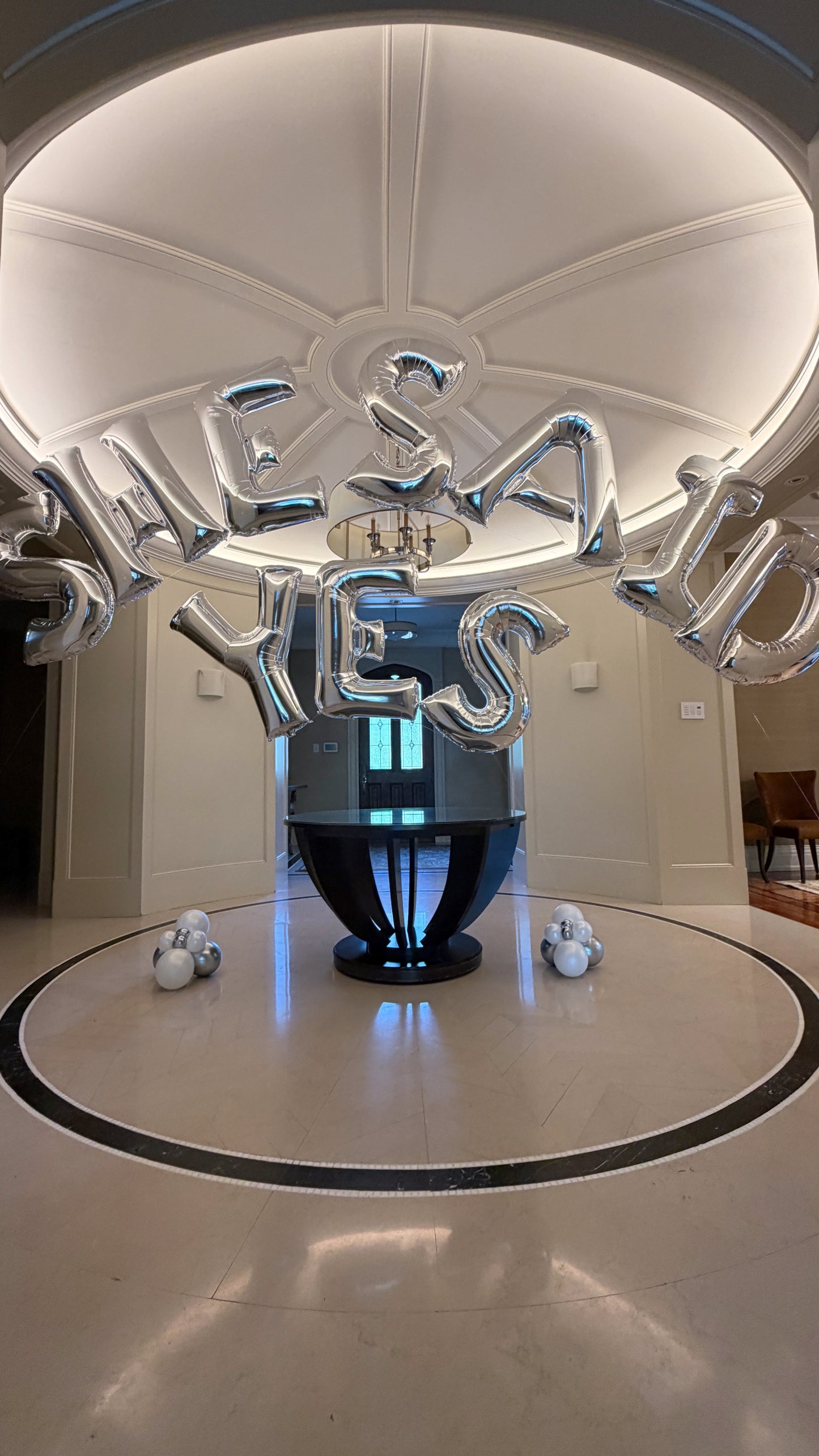 'SHE SAID YES' helium filled foil letters arched