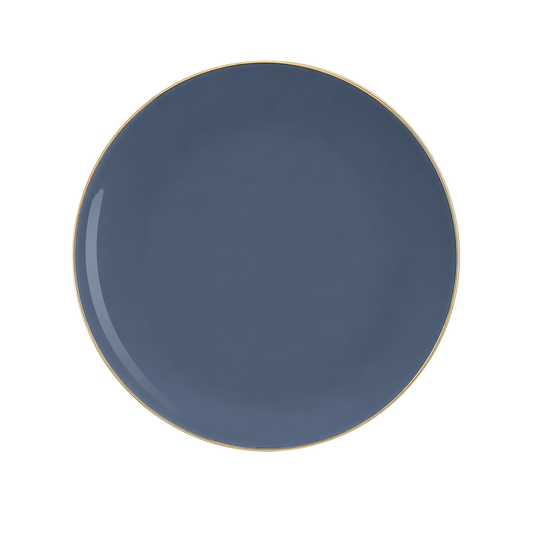 SLATE BLUE & GOLD ROUND REUSABLE DESSERT PLATES | 10 PIECES