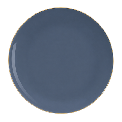SLATE BLUE & GOLD ROUND REUSABLE DINNER PLATES | 10 PIECES