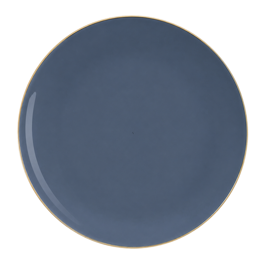 SLATE BLUE & GOLD ROUND REUSABLE DINNER PLATES | 10 PIECES