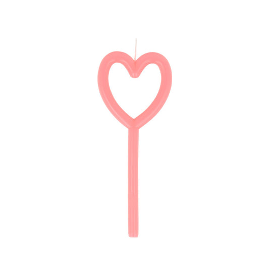 Heart-shaped pink candle on a white background