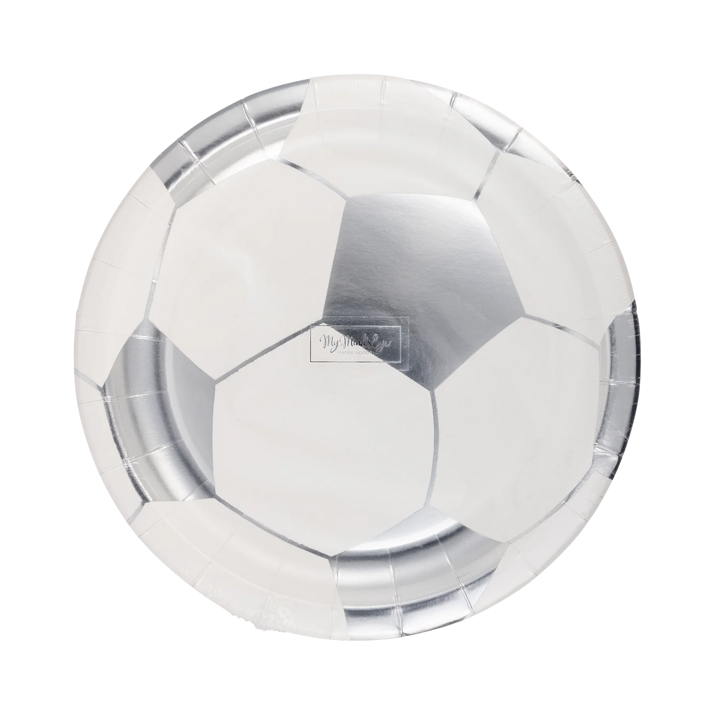 white and silver soccer ball plates