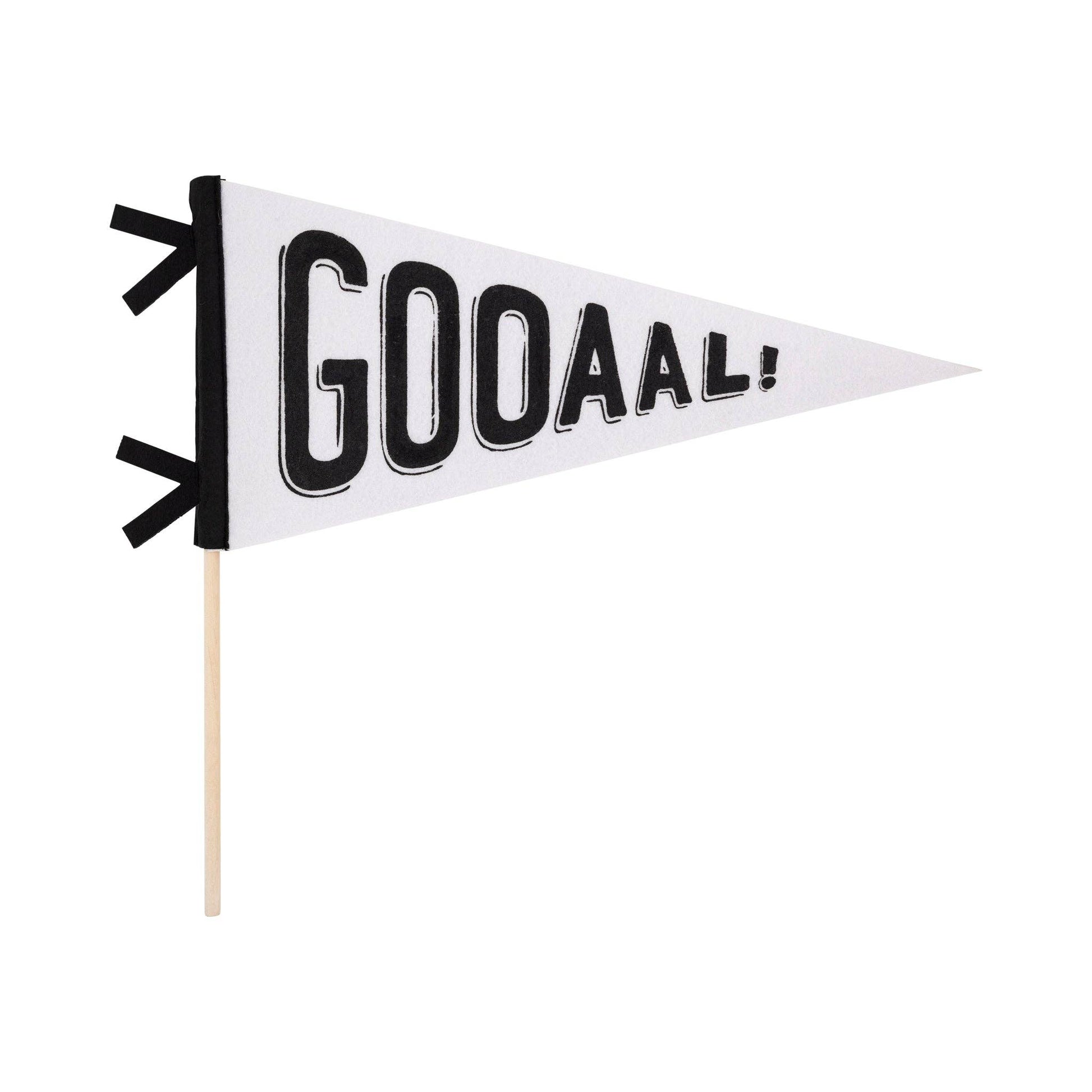Black and white GOOOAL felt soccer pennant available at our Toronto party shop