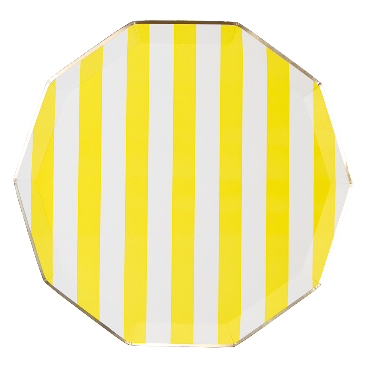Octagonal plate with yellow and white vertical stripes on a white background