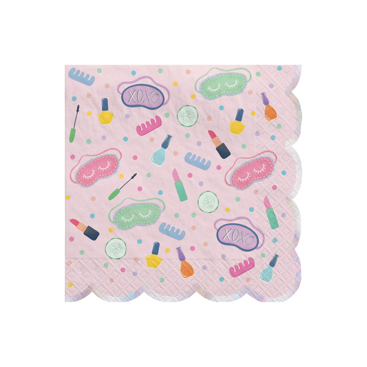 spa icon - eye mask, lipstick, nail polish etc. scalloped dinner napkins - 