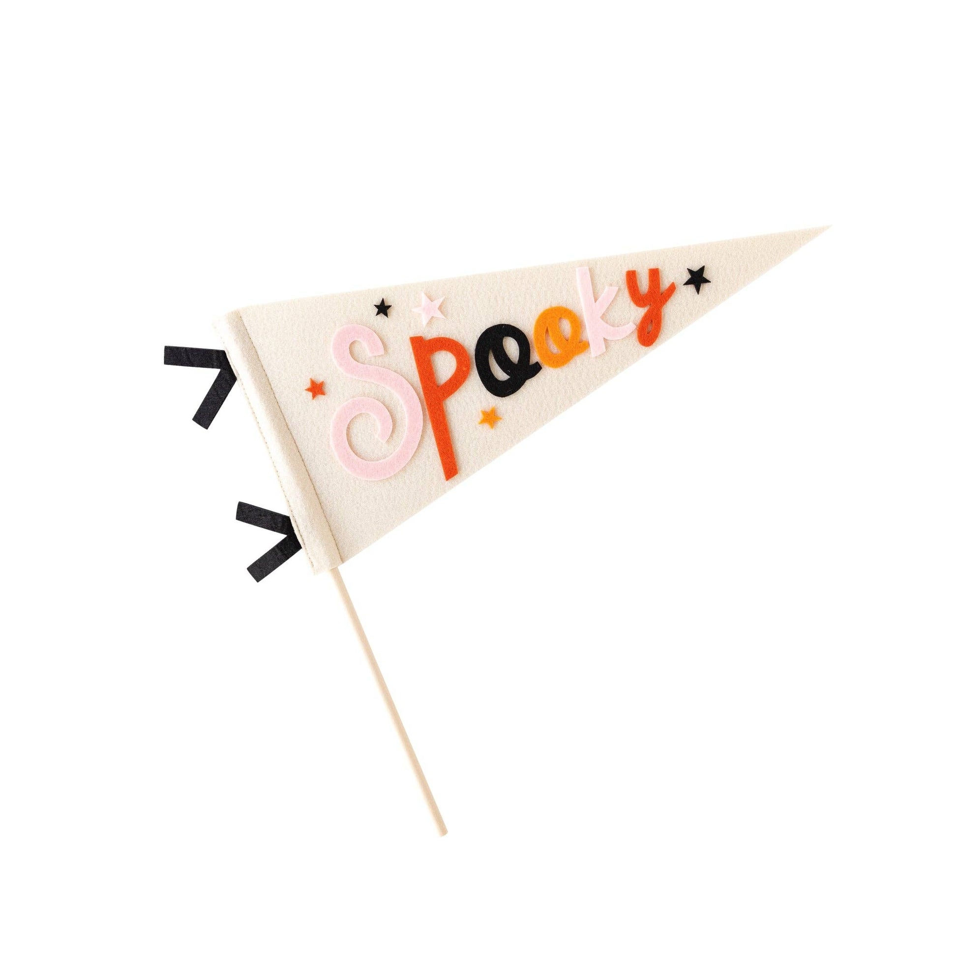 Spooky felt pennant flag with multicolour lettering, great for Halloween décor or boo baskets, available in Toronto.