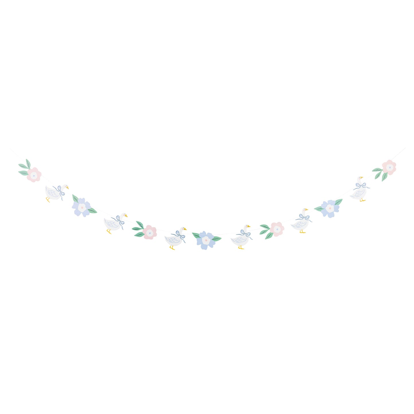 Spring goose banner with pastel flowers and bows displayed flat