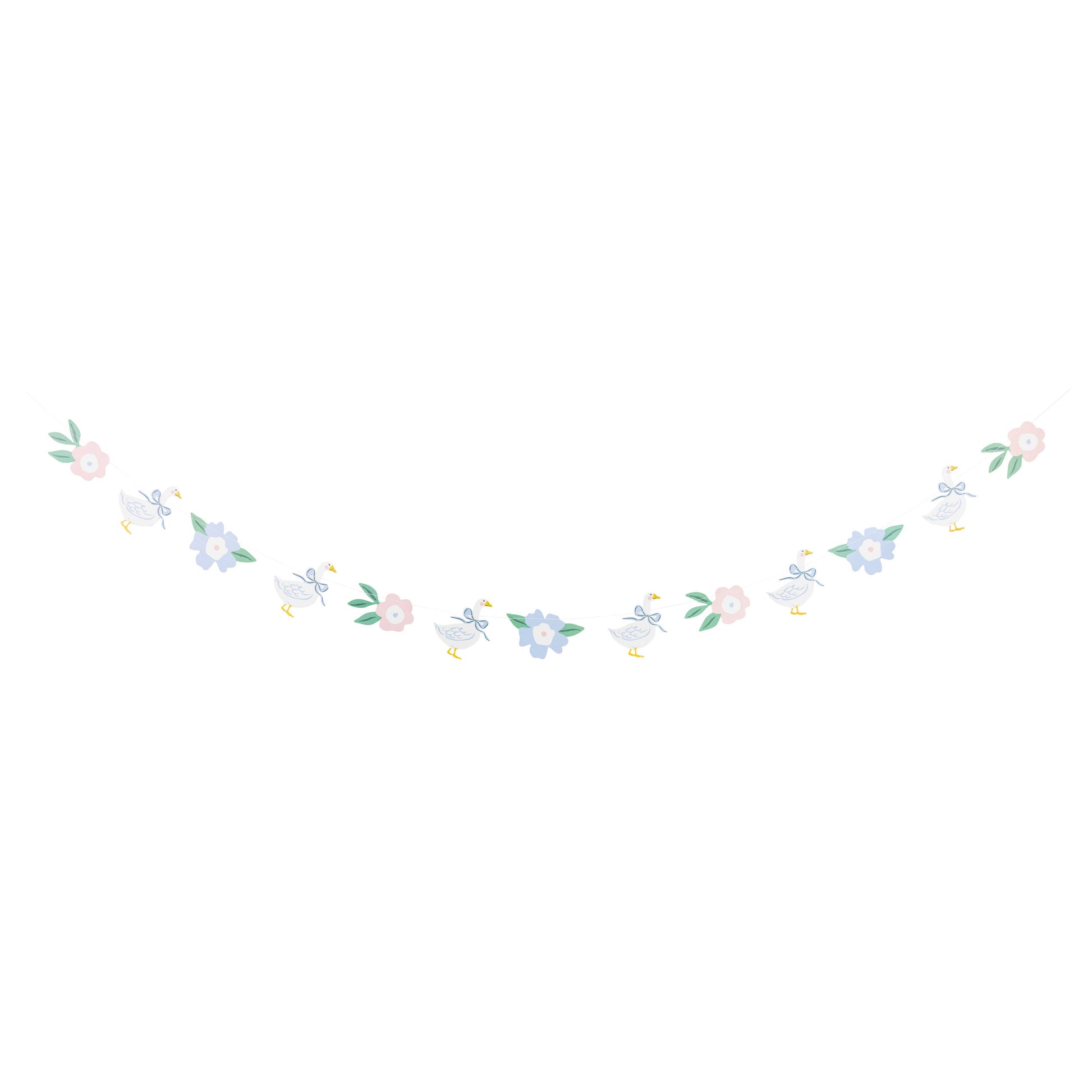 Spring goose banner with pastel flowers and bows displayed flat