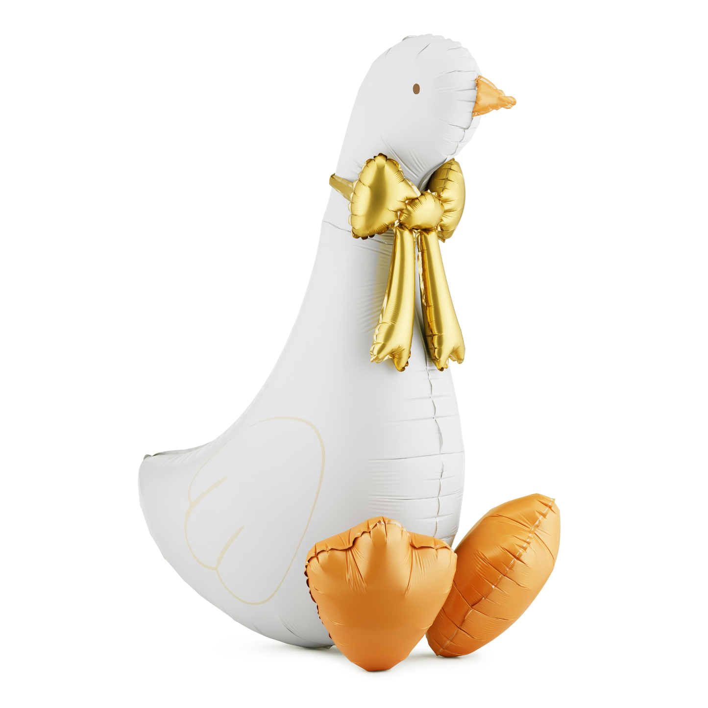 Standing goose foil balloon with gold bow detail and soft neutral tones, perfect for first birthday parties available at our Toronto party shop.