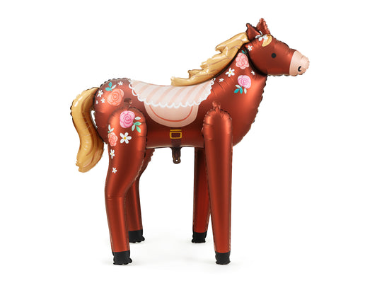 standing horse foil balloon with pretty flowers 