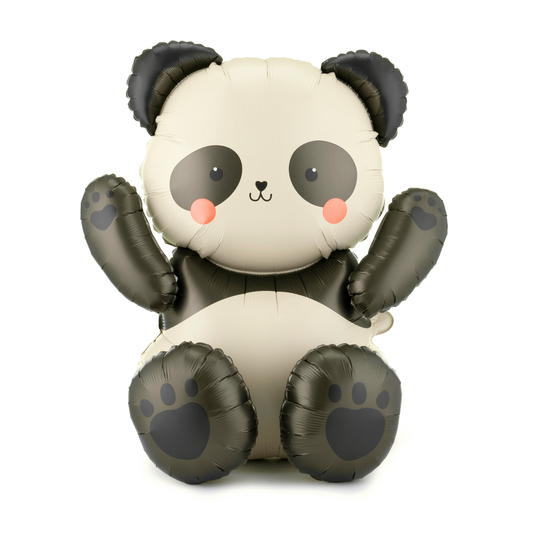 Cute panda foil balloon with black and white design and blush cheeks, perfect for jungle party decor available at our Toronto party shop.