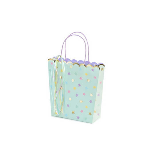 mint gift bag with different coloured stars