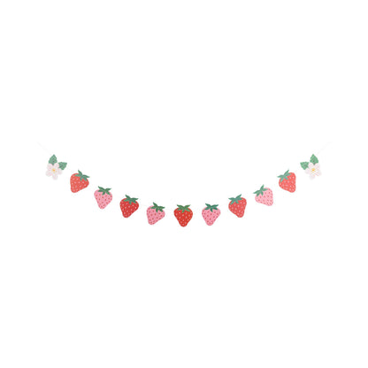 Pink and red strawberry paper garland with white flowers