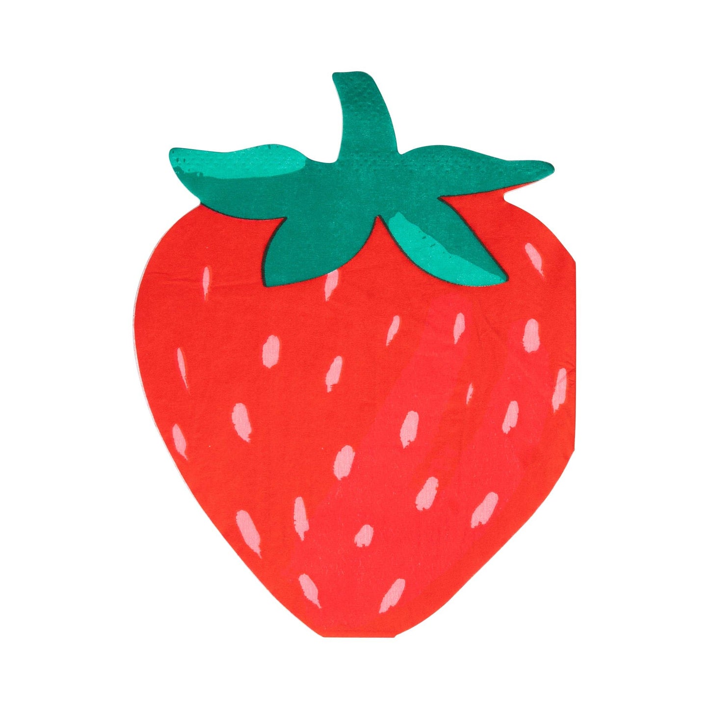Strawberry-shaped paper napkins with green leaf detail, perfect for summer parties and picnics in Toronto.