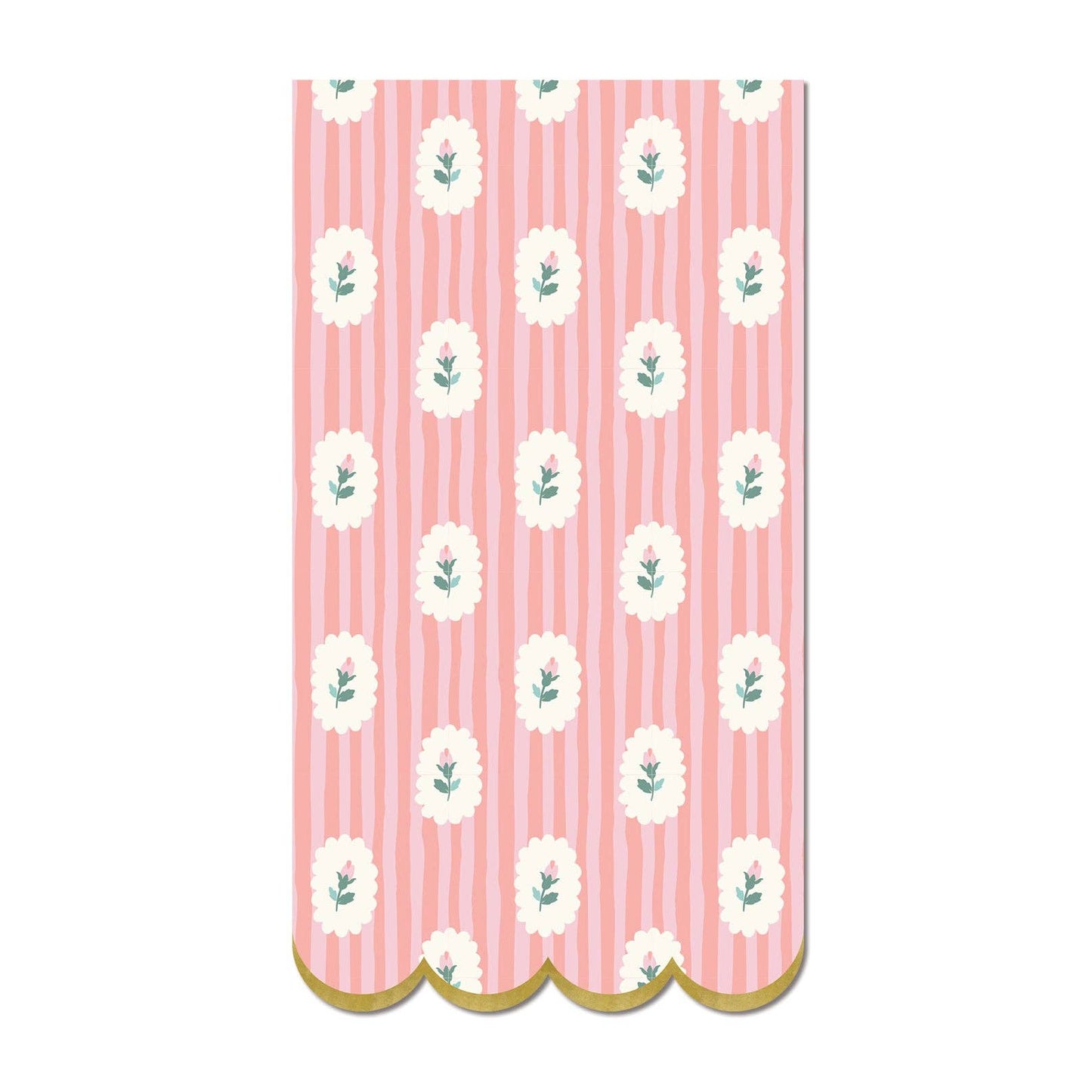 Striped floral dinner napkins with scalloped edges and gold foil detail, sold in Toronto at Confetti My Party