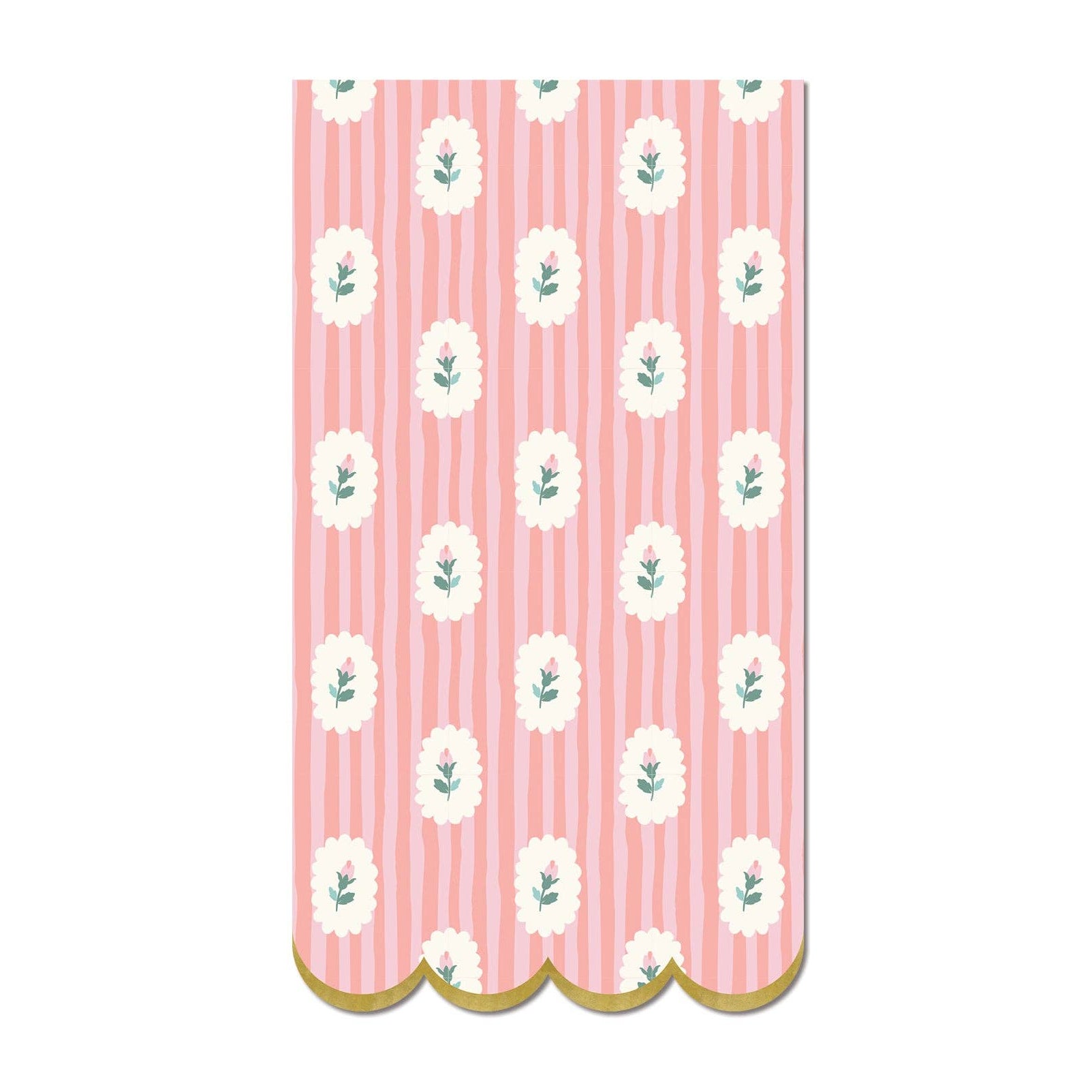 Striped floral dinner napkins with scalloped edges and gold foil detail, sold in Toronto at Confetti My Party