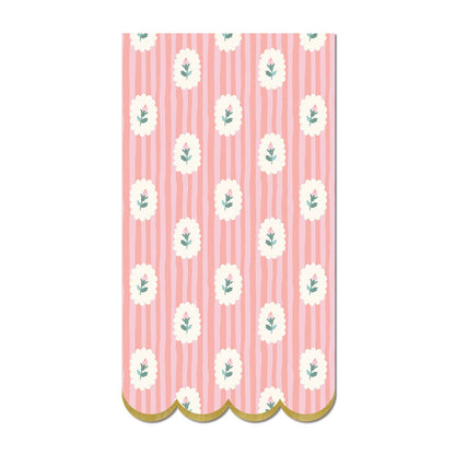 Striped floral dinner napkins with scalloped edges and gold foil detail, sold in Toronto at Confetti My Party