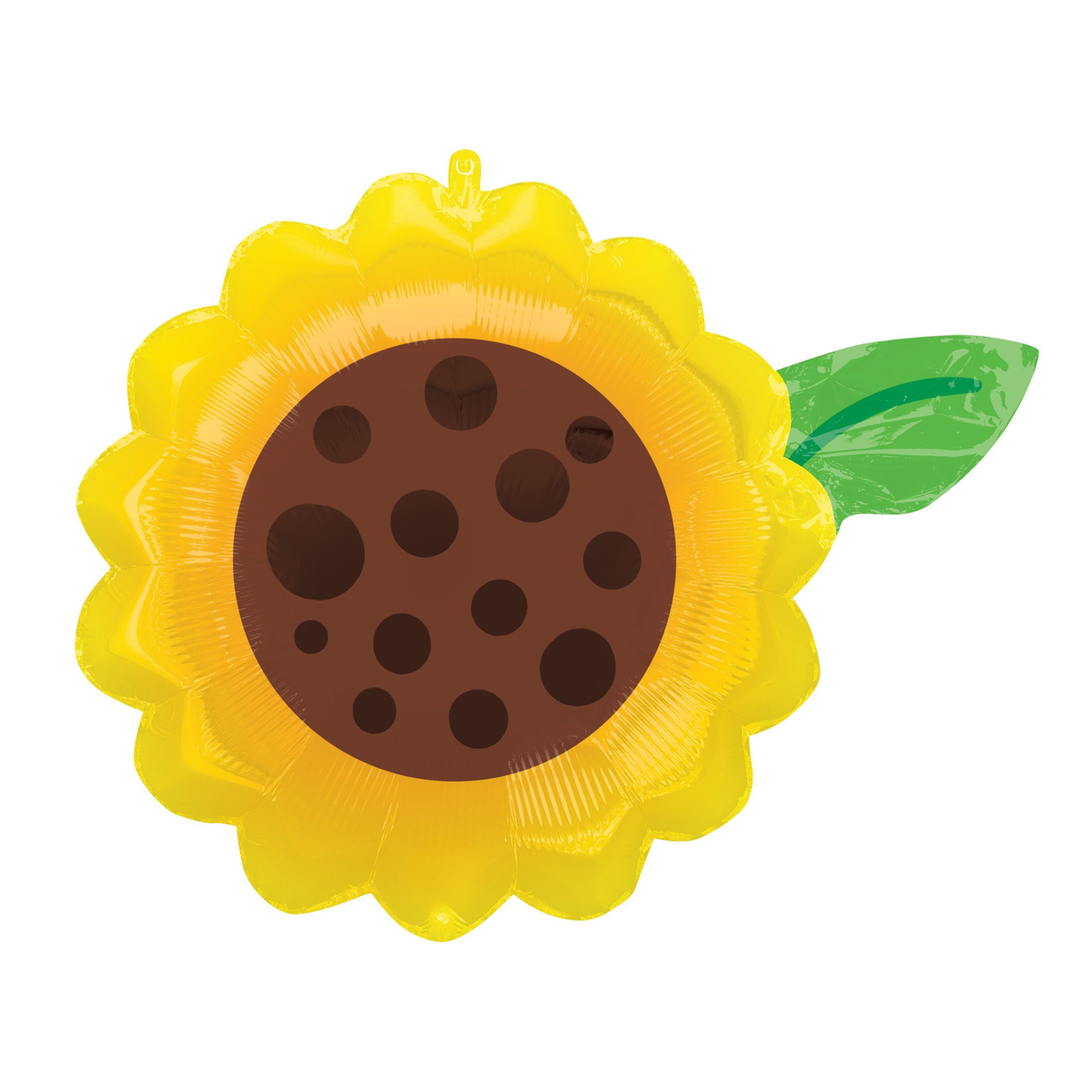 Yellow sunflower foil balloon with a brown centre, dark brown seeds and green leaves. Pick up in Toronto and Canada-wide shipping available.