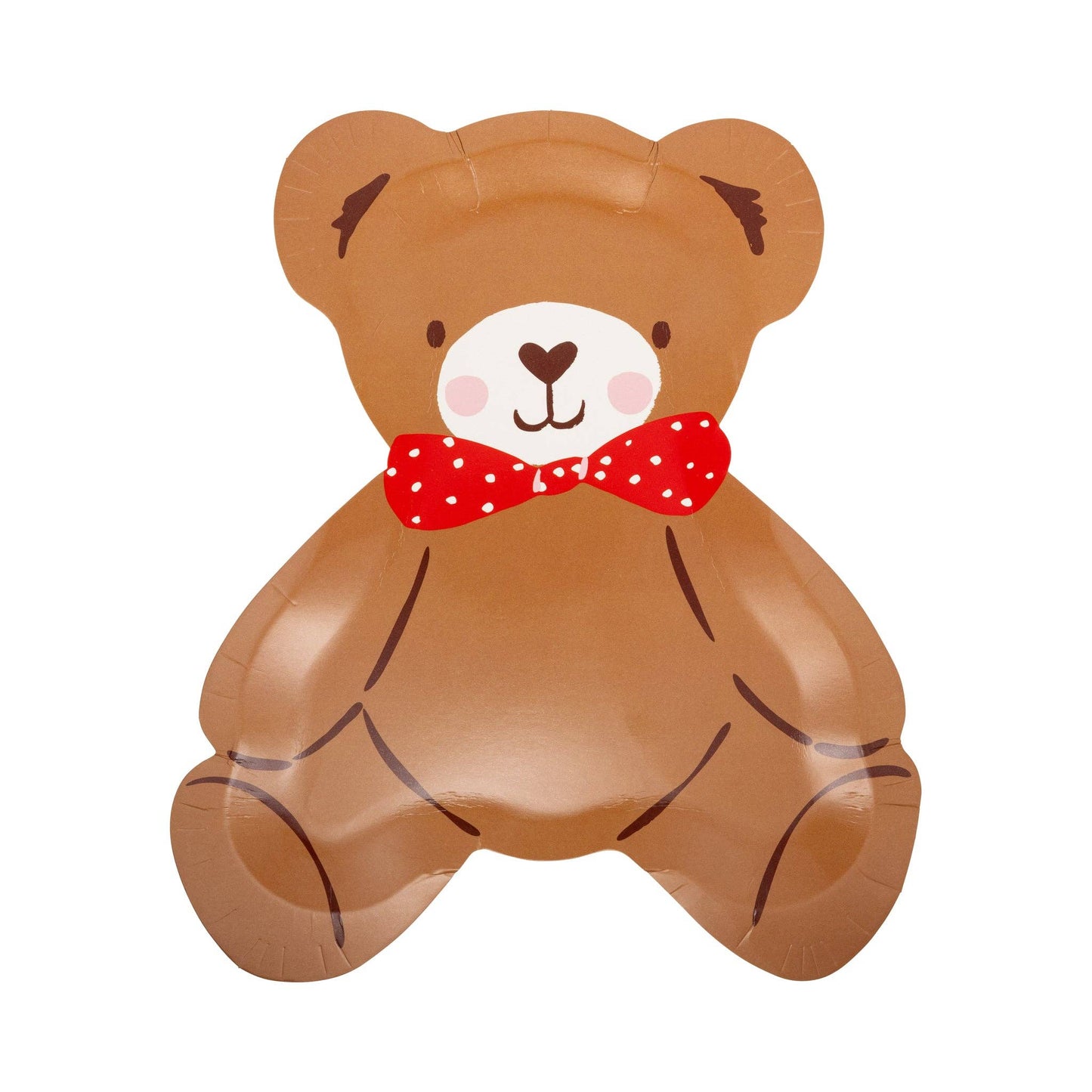 Teddy bear-shaped balloon with a red bow tie on a white background