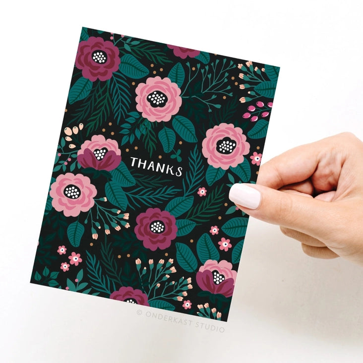 "Thanks" floral print thank you card