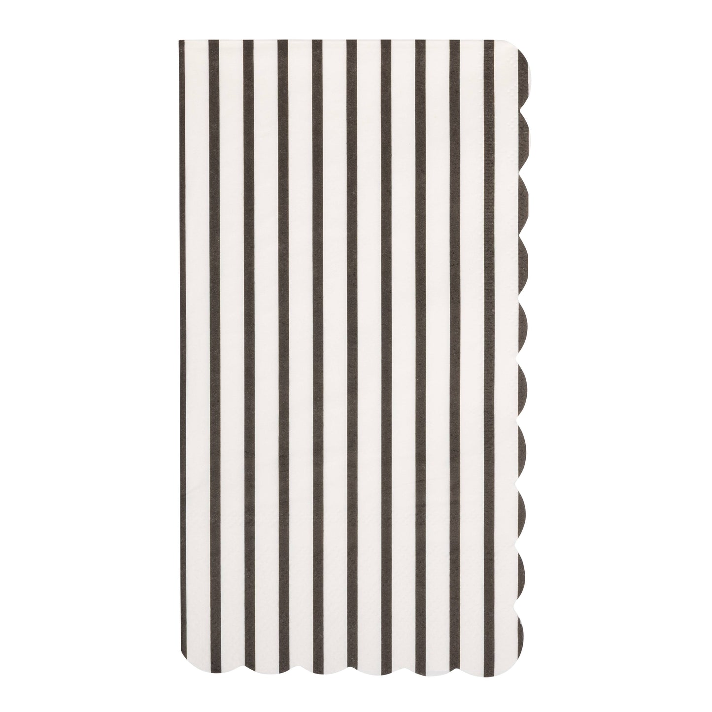 Black and white thin stripe dinner napkins with scalloped edge available in Toronto and shipping across Canada.