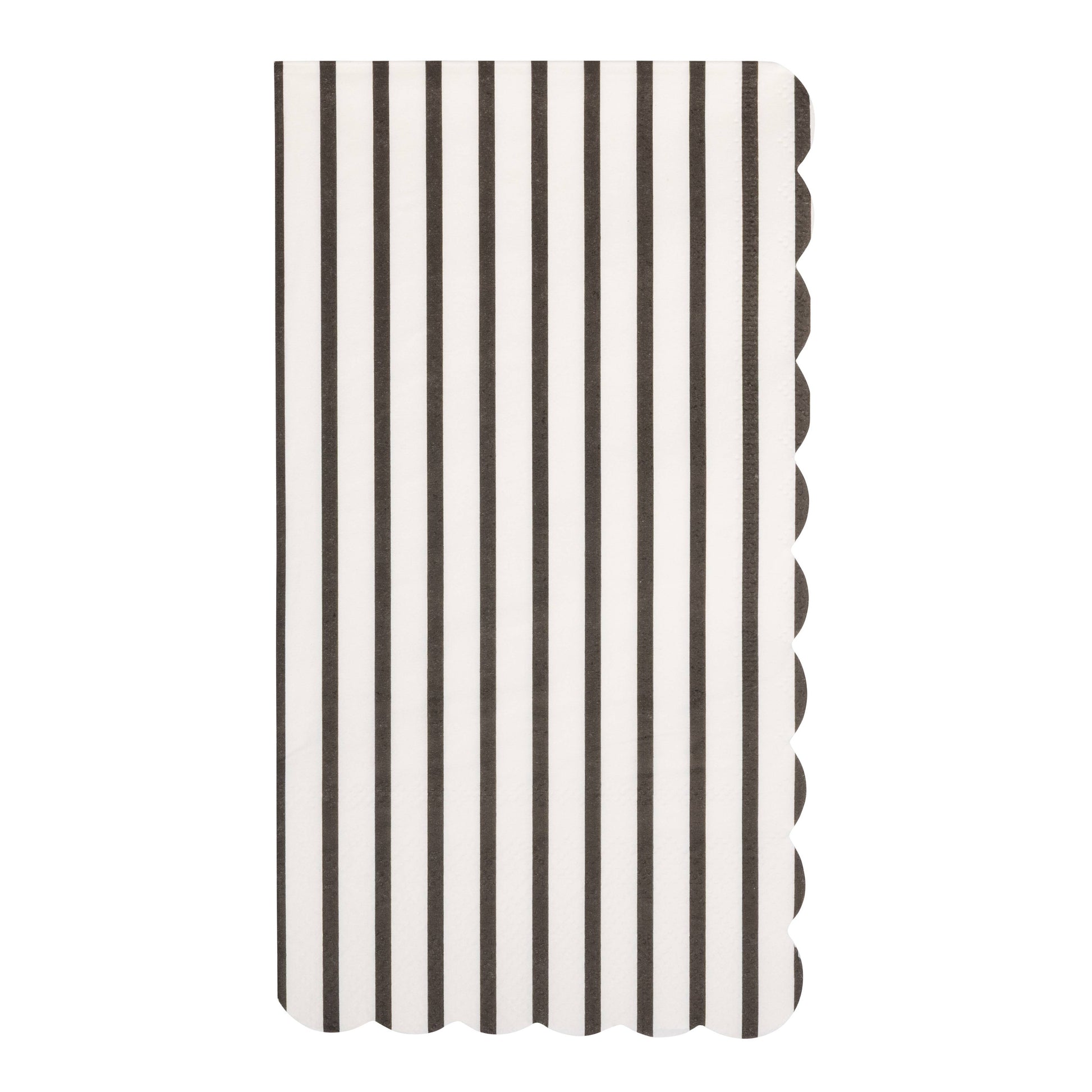 Black and white thin stripe dinner napkins with scalloped edge available in Toronto and shipping across Canada.