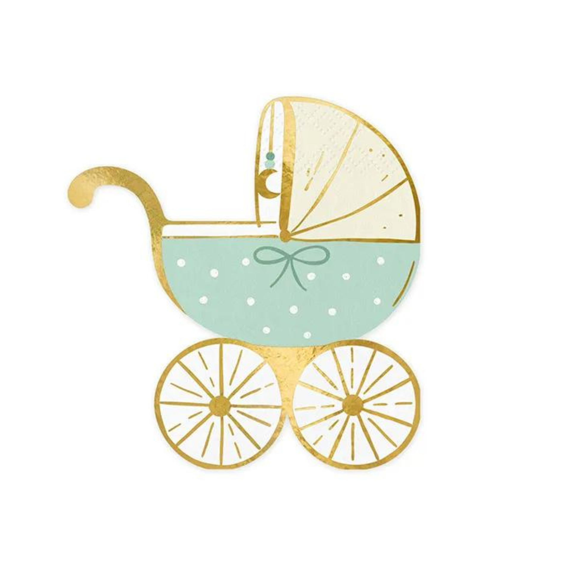 napkin in the shape of a baby stroller with tiffany blue and gold illustration