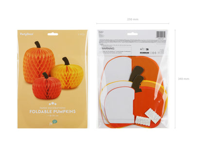 Packaged set of 3 foldable tissue paper pumpkins, ships across Canada.