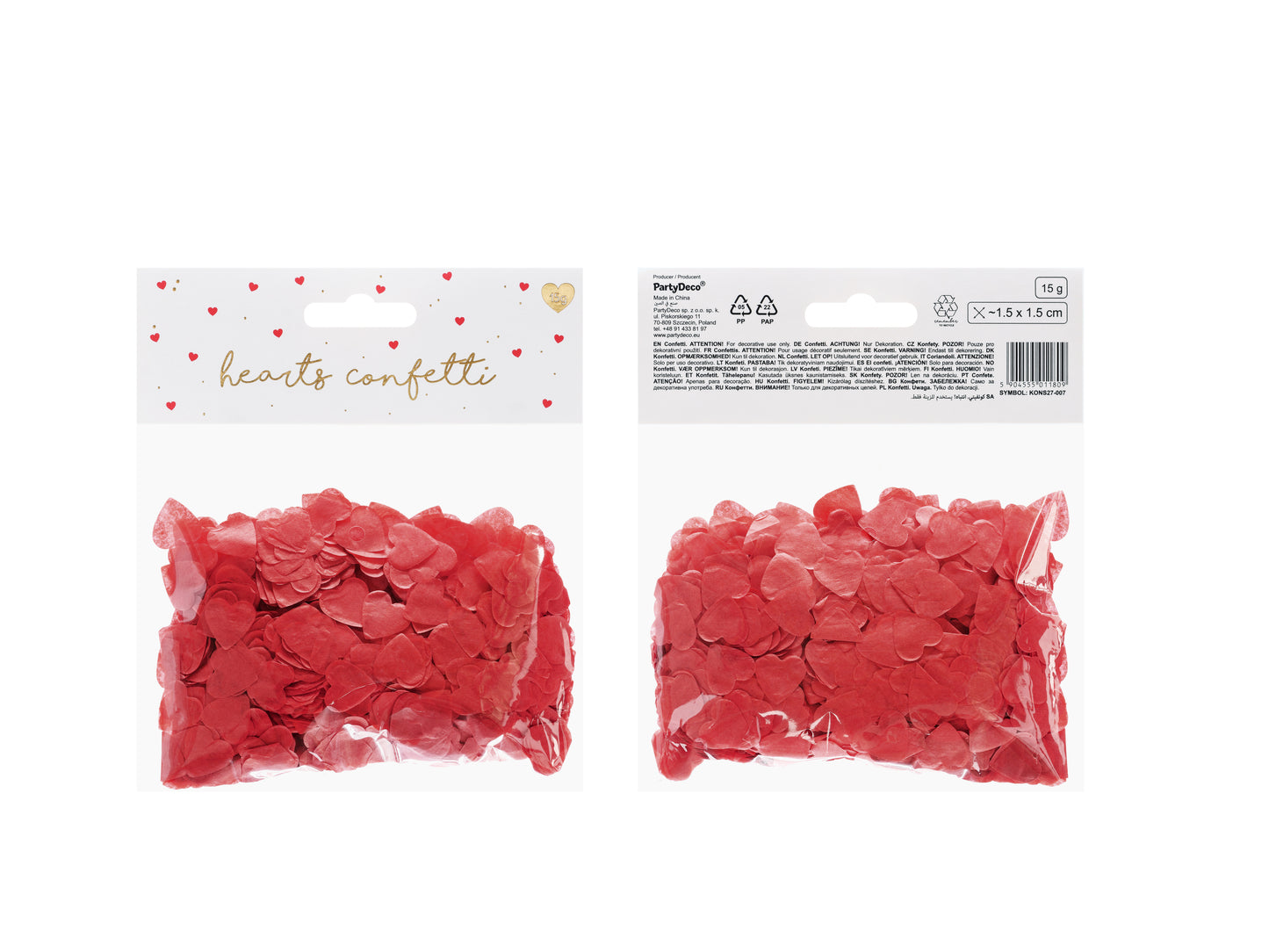 15 grams of red tissue paper heart shaped confetti- packaged. Sold in Toronto- ships Canada-wide.