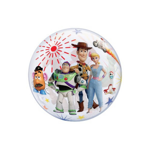 clear toy story balloon with woody, potato head, buzz