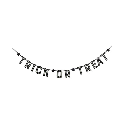glow in the dark Black 'Trick or Treat' banner on a white background