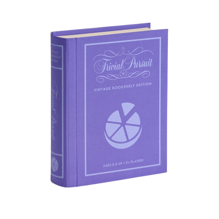 Trivial Pursuit Vintage Bookshelf Edition fabric-wrapped book box, styled for game shelves. Sold in Toronto at Confetti My Party and ships Canada-wide and USA.