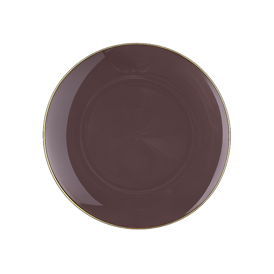 TRUFFLE BROWN & GOLD ROUND REUSABLE DESSERT PLATES | 10 PIECES
