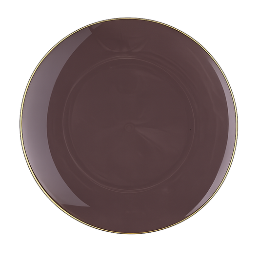 TRUFFLE BROWN & GOLD ROUND REUSABLE DINNER PLATES | 10 PIECES