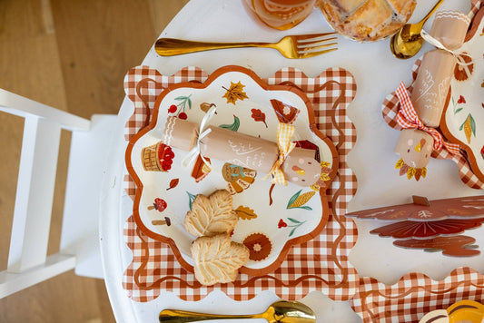 Turkey Thanksgiving party cracker styled on a fall place setting