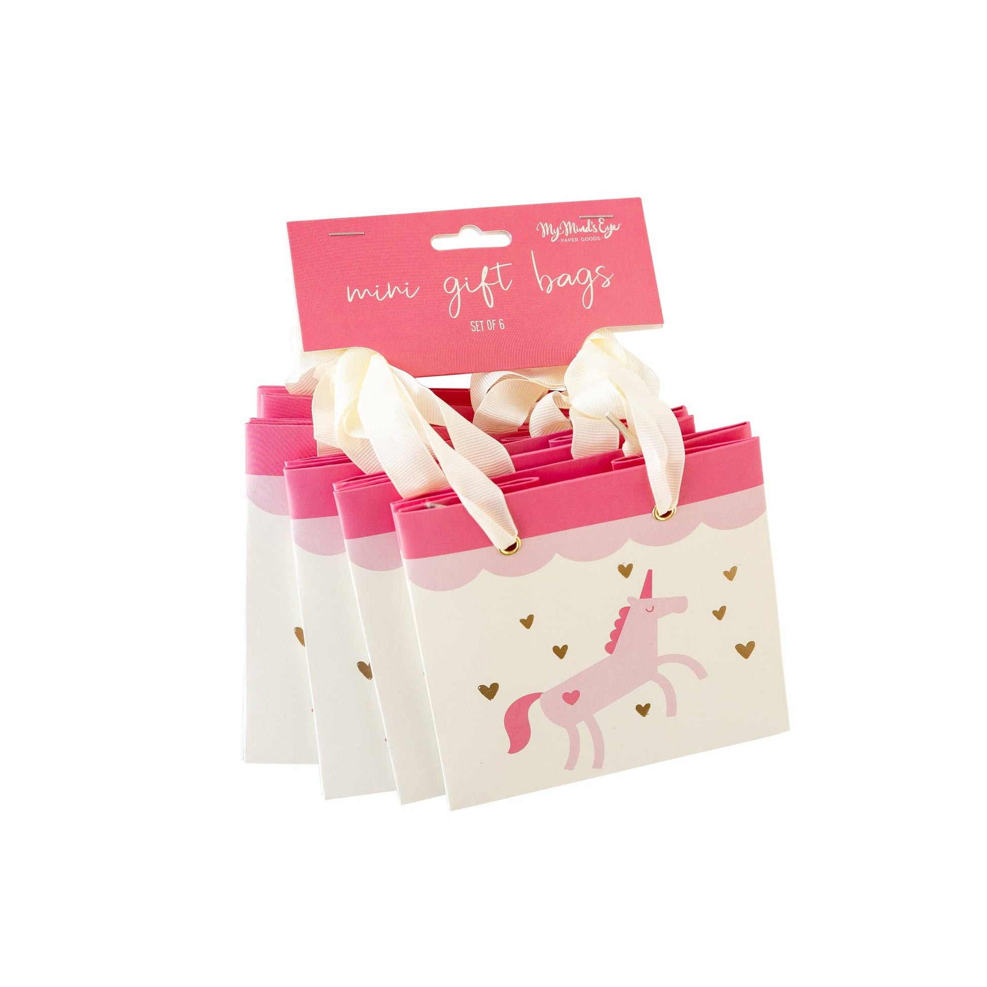 Pink unicorn gift bag with ribbon handle, available in Toronto and shipping across Canada.
