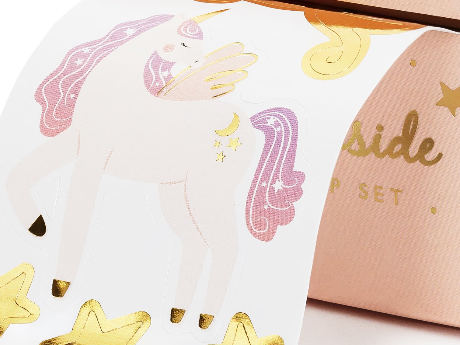Pastel unicorn and gold star sticker roll — available in Toronto and ships across Canada